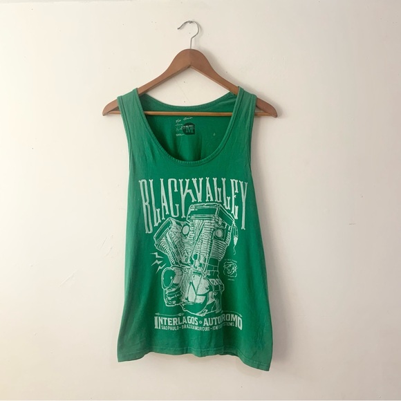 Vintage Moto Classica “Black Valley” Tank Top • Green Men’s size Medium EUC OBO - Picture 2 of 5